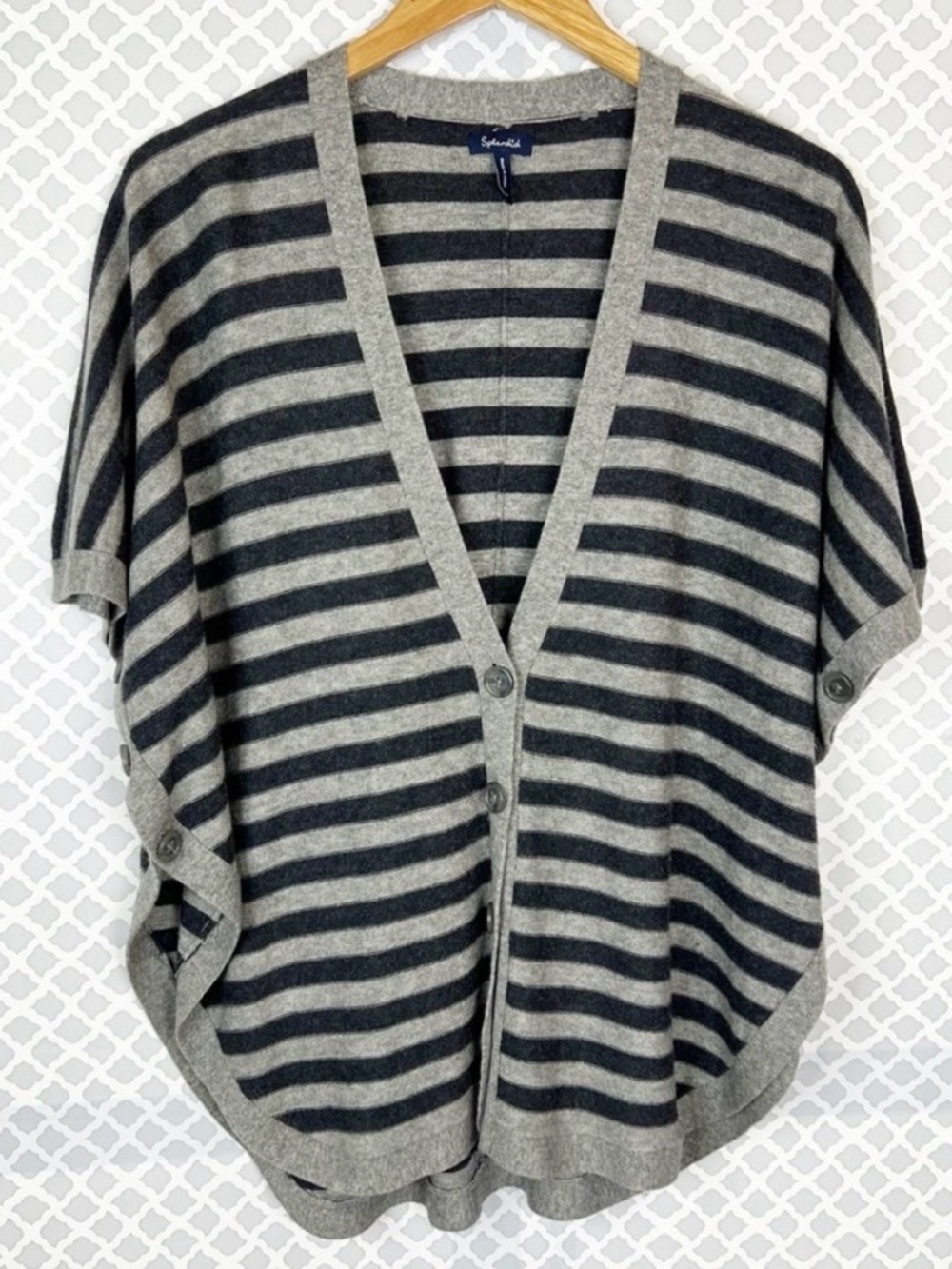 Splendid Charcoal & Gray Striped Button Cashmere Cardigan
